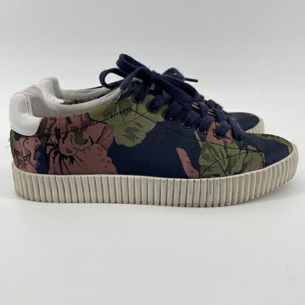Zara Floral‎ Print Platform Sneakers Navy Blue Green Pink Lace-Up Shoes - Picture 1 of 6